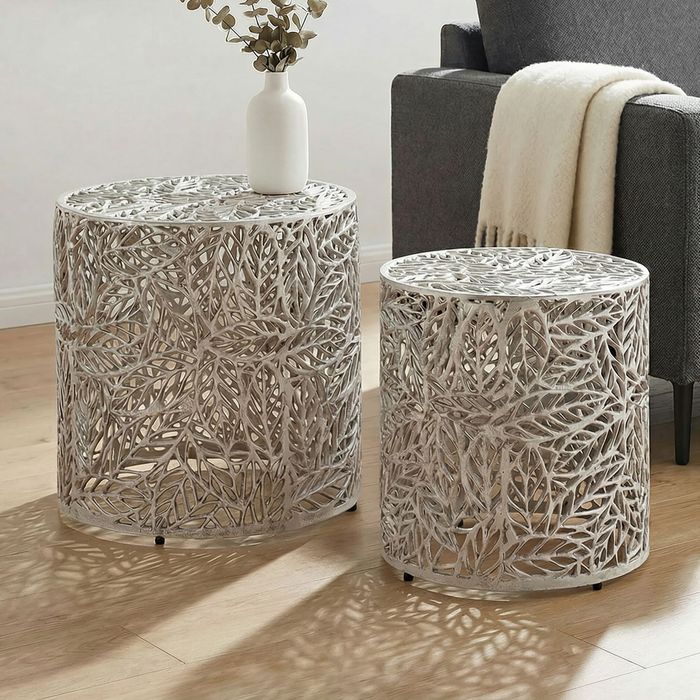 Satztisch 2er Set Metall silber Beistelltisch Dekotisch Couchtisch Aluminium Alu