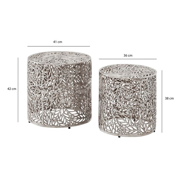 Satztisch 2er Set Metall silber Beistelltisch Dekotisch Couchtisch Aluminium Alu – Maßzeichnung