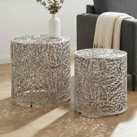 Satztisch 2er Set Metall silber Beistelltisch Dekotisch Couchtisch Aluminium Alu – Ansicht 1
