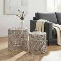 Satztisch 2er Set Metall silber Beistelltisch Dekotisch Couchtisch Aluminium Alu – Ansicht 2