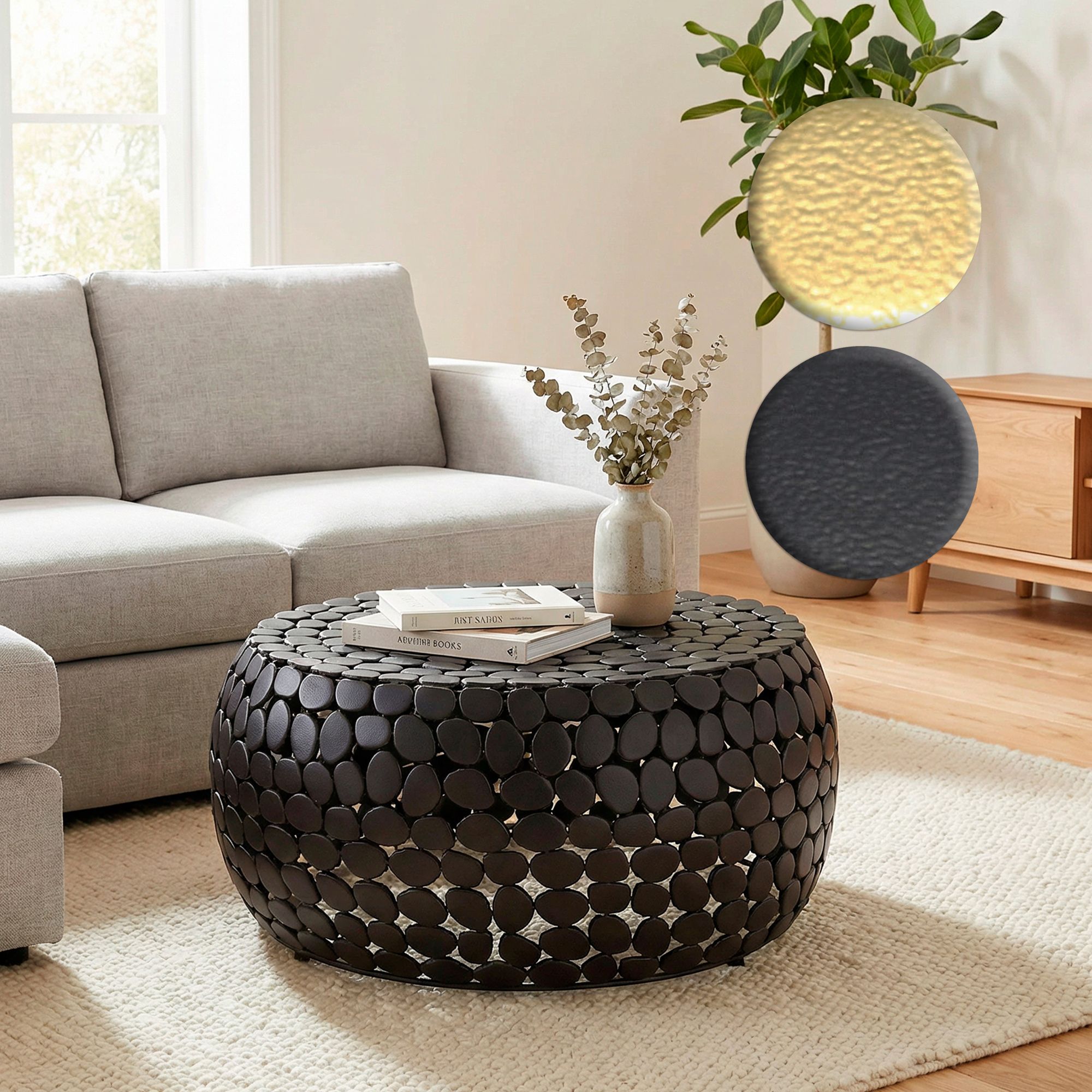 FineBuy Couchtisch Aluminium rund 66x32 cm - Design Sofatisch Wohnzimmer – Moderner Wohnzimmertisch Metall – Runder Loungetisch – Alu Beistelltisch Handmade | Farbe: Gold FineBuy Couchtisch Aluminium rund 66x32 cm - Design Sofatisch Wohnzimmer – Moderner Wohnzimmertisch Metall – Runder Loungetisch – Alu Beistelltisch Handmade | Farbe: Gold
