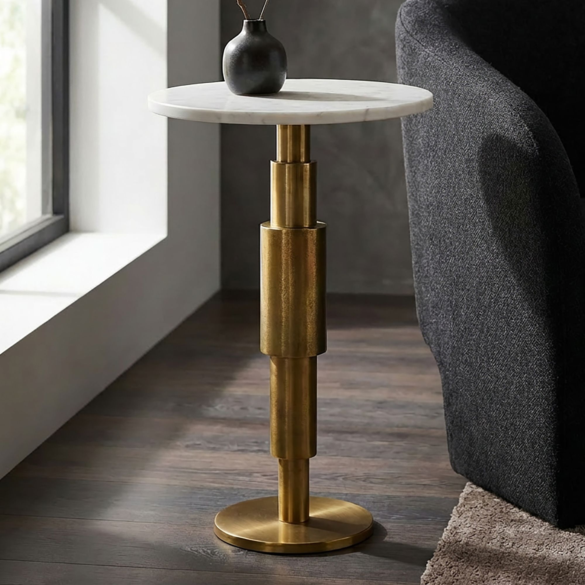 Beistelltisch Marmor Dekotisch Wohnzimmertisch Sofatisch Anstelltisch Metall Alu – Ansicht 1