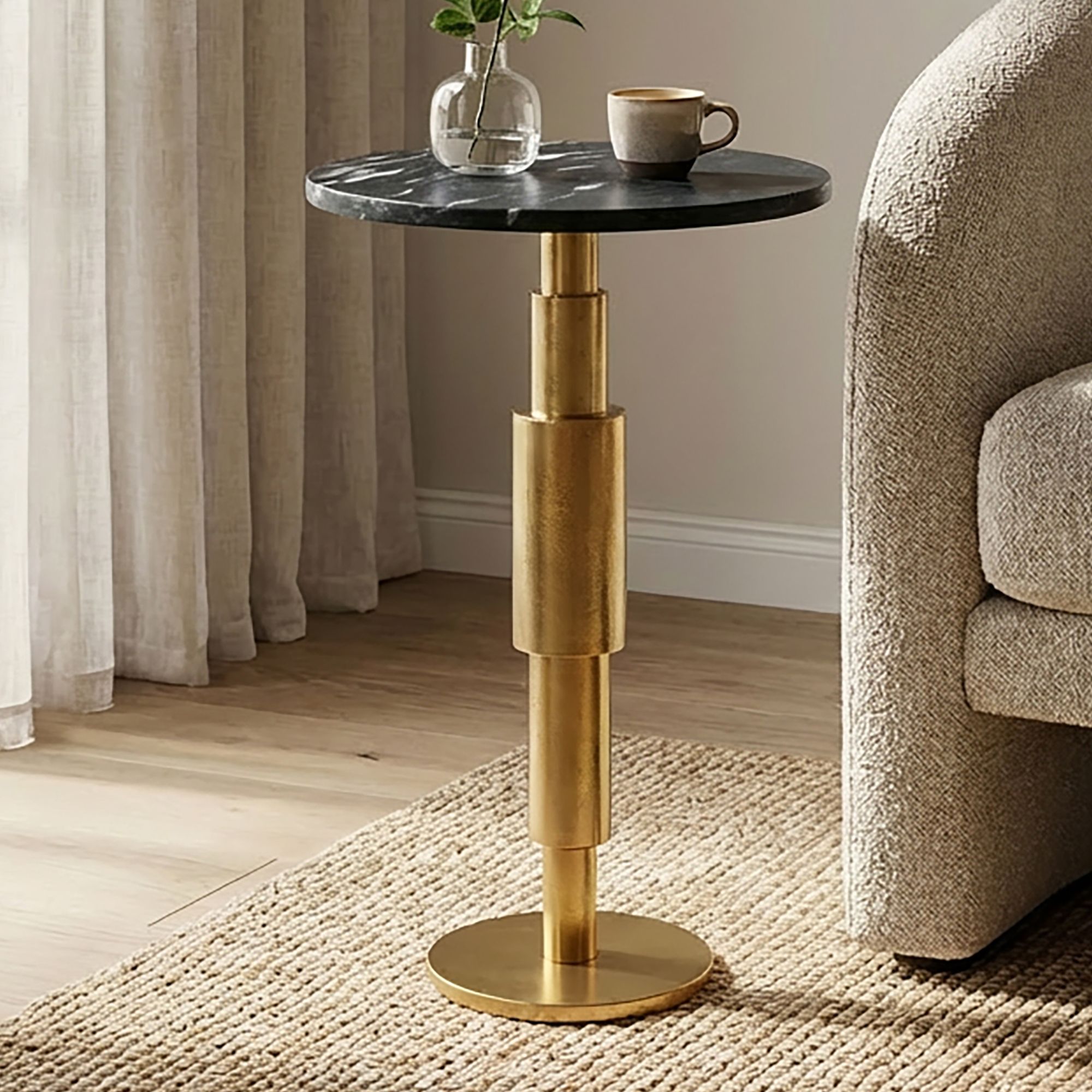 FineBuy Beistelltisch Marmor rund 59 cm Dekotisch mit Marmor Tischplatte - Design Dekotisch mit Aluminiumgestell - Anstelltisch Sofatisch modern - Couchtisch Wohnzimmertisch elegant Handmade | Farbe: Schwarz FineBuy Beistelltisch Marmor rund 59 cm Dekotisch mit Marmor Tischplatte - Design Dekotisch mit Aluminiumgestell - Anstelltisch Sofatisch modern - Couchtisch Wohnzimmertisch elegant Handmade | Farbe: Schwarz