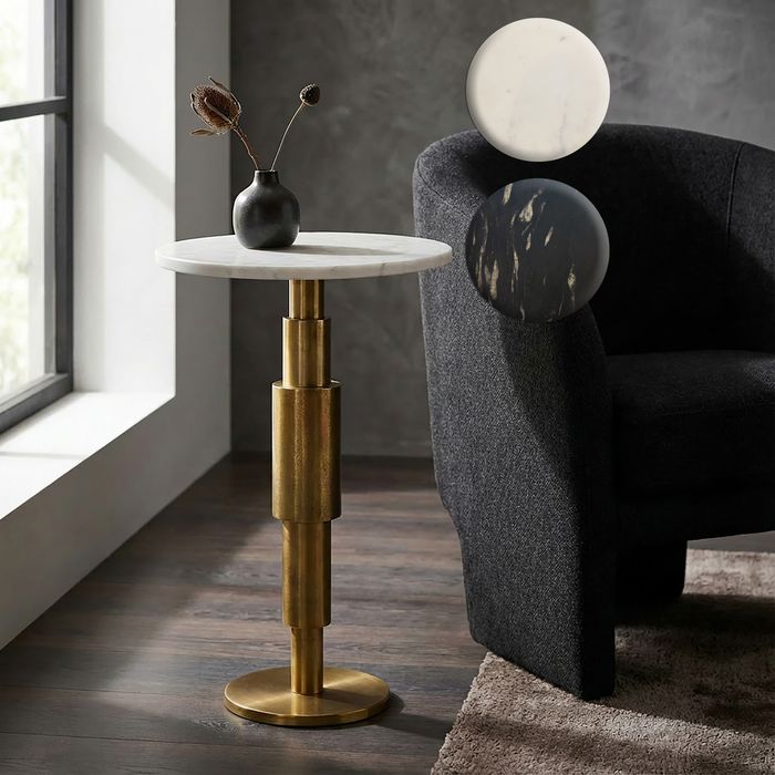 FineBuy Beistelltisch Marmor rund 59 cm Dekotisch mit Marmor Tischplatte - Design Dekotisch mit Aluminiumgestell - Anstelltisch Sofatisch modern - Couchtisch Wohnzimmertisch elegant Handmade