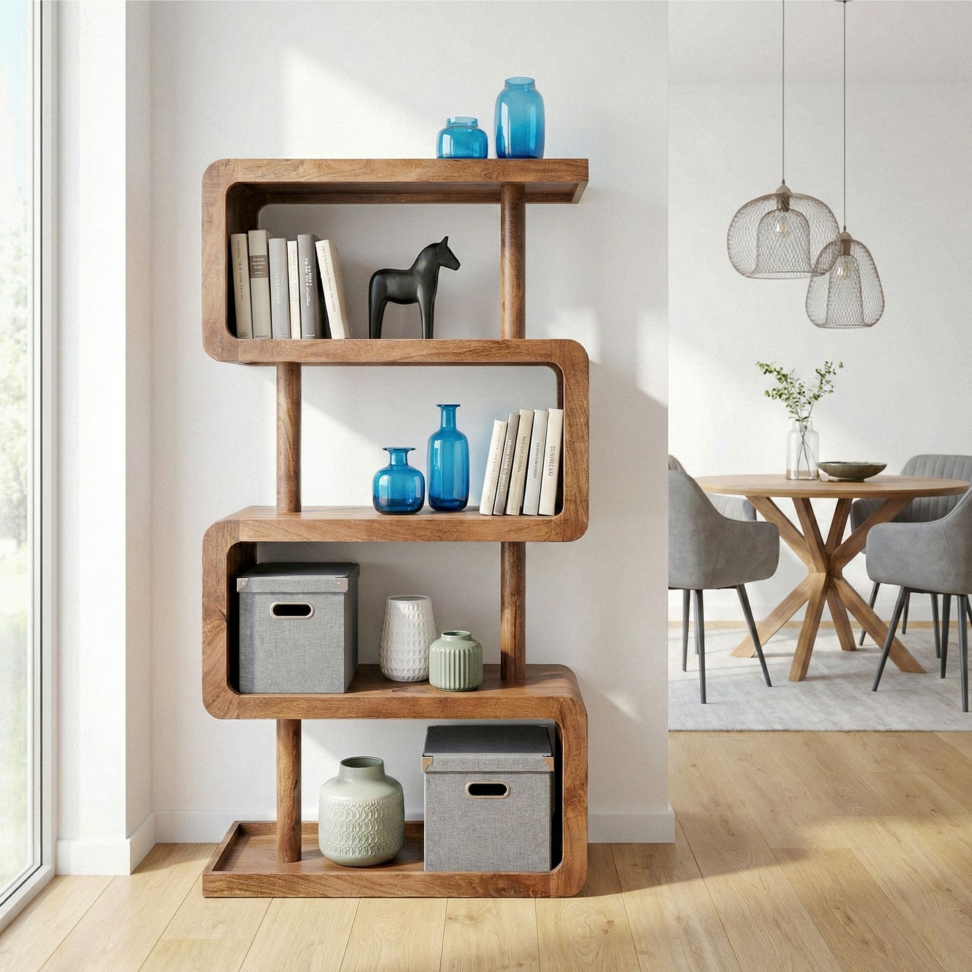 Bücherregal Massivholz Stauraumregal 160cm Wohnregal modern hoch Standregal – Ansicht 2