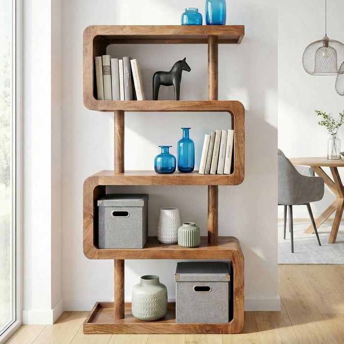 FineBuy Bücherregal Mango Massivholz - Offenes Standregal 80x160cm - Raumteiler Holzregal Modern - Stauraumregal Wohnzimmer - Design Wohnregal Hoch - Dekoregal Wohnzimmerregal Handmade