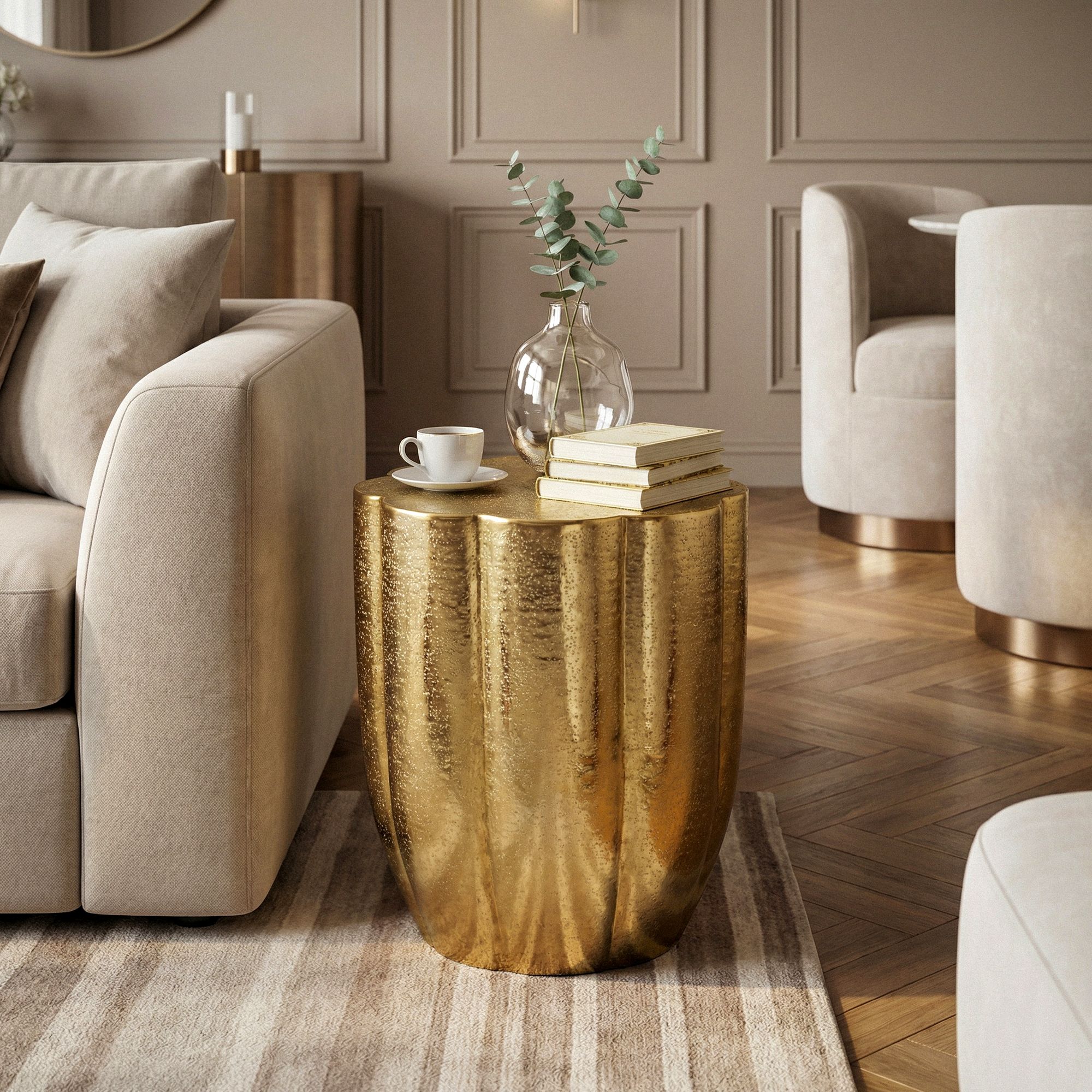 FineBuy Beistelltisch Aluminium 41cm Runder Anstelltisch Metall - Dekotisch Alu modern - Wohnzimmertisch klein - Design Couchtisch Sofatisch Handmade | Farbe: Gold FineBuy Beistelltisch Aluminium 41cm Runder Anstelltisch Metall - Dekotisch Alu modern - Wohnzimmertisch klein - Design Couchtisch Sofatisch Handmade | Farbe: Gold