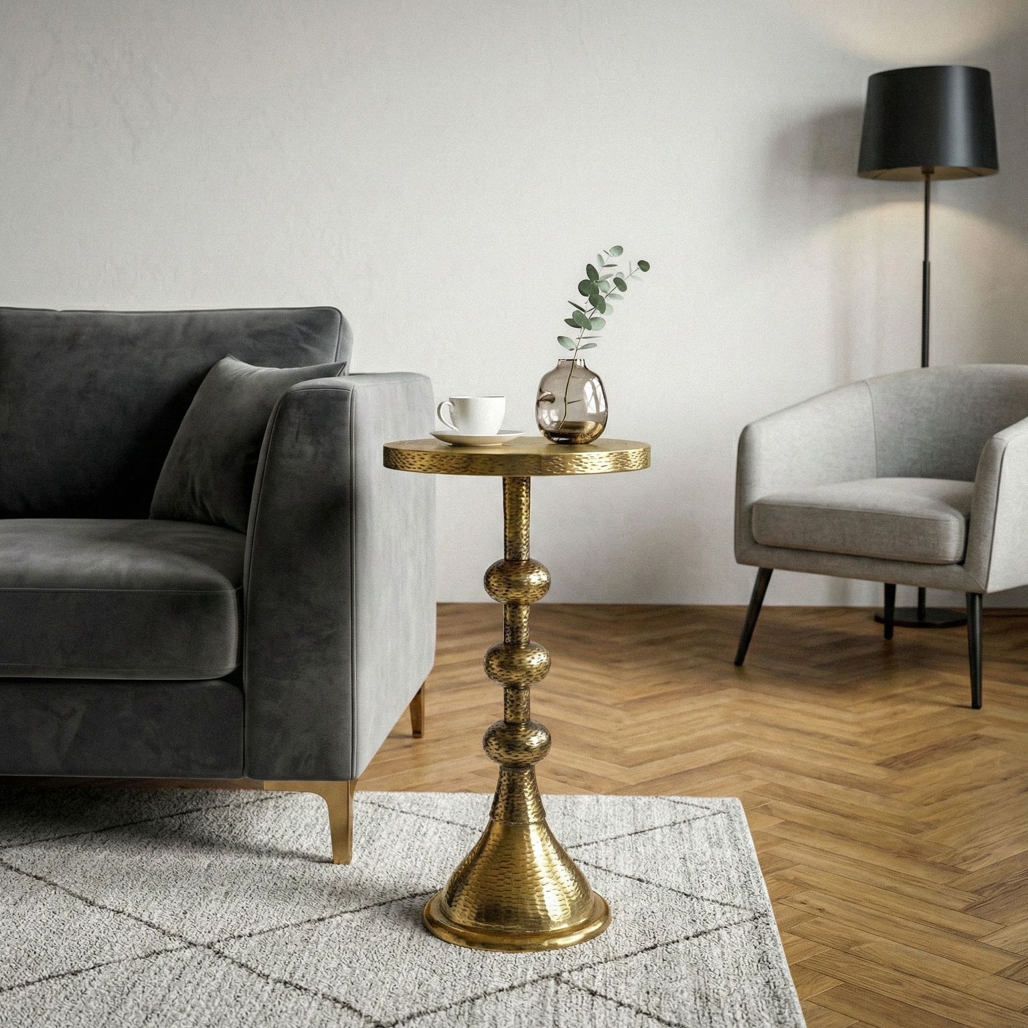 FineBuy Beistelltisch Aluminium 30cm Runder Anstelltisch Metall - Dekotisch Alu orientalisch - Wohnzimmertisch klein - Design Couchtisch Sofatisch Wohnzimmer Orient Handmade | Farbe: Gold