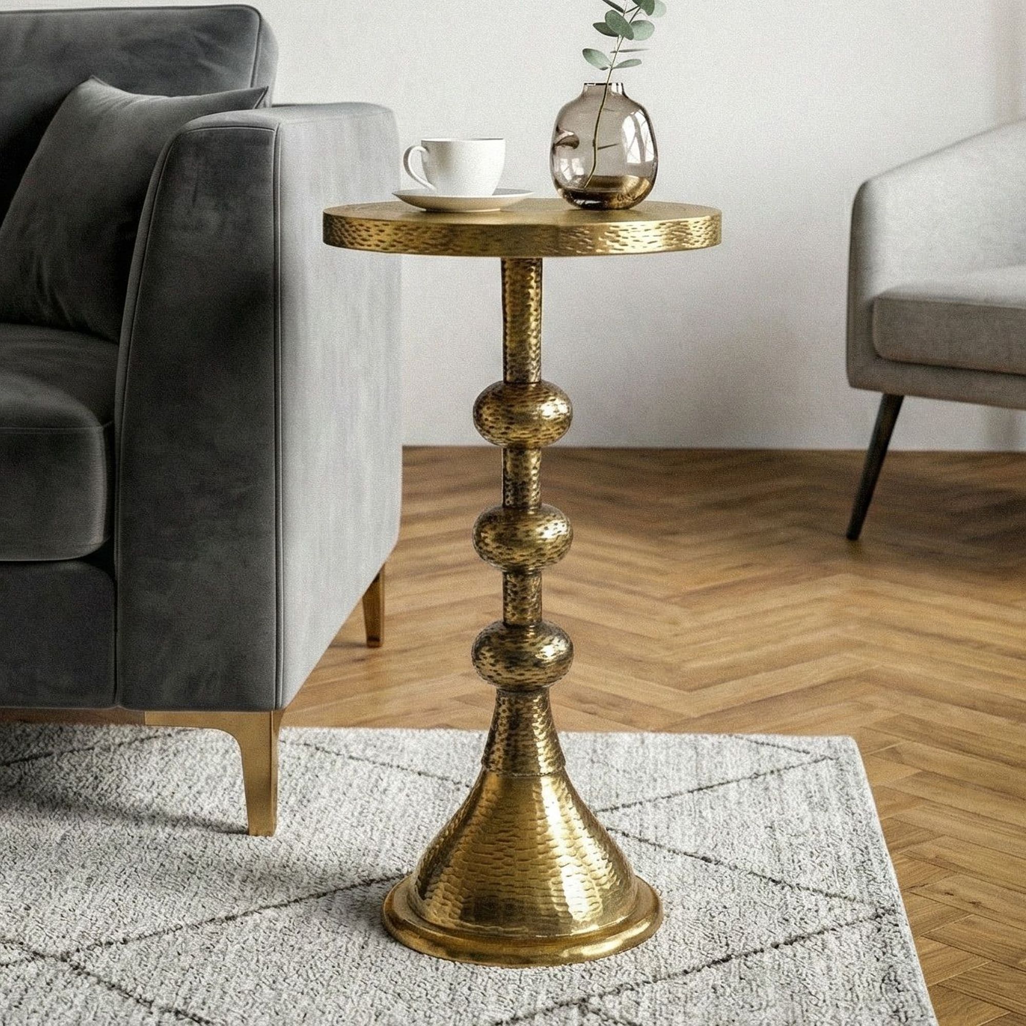 FineBuy Beistelltisch Aluminium 30cm Runder Anstelltisch Metall - Dekotisch Alu orientalisch - Wohnzimmertisch klein - Design Couchtisch Sofatisch Wohnzimmer Orient Handmade | Farbe: Gold