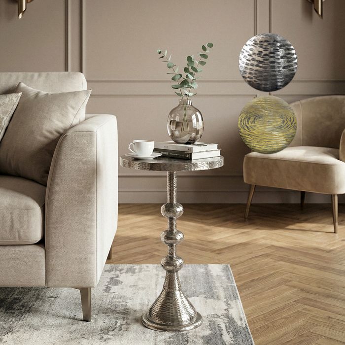 FineBuy Beistelltisch Aluminium 30cm Runder Anstelltisch Metall - Dekotisch Alu orientalisch - Wohnzimmertisch klein - Design Couchtisch Sofatisch Wohnzimmer Orient Handmade