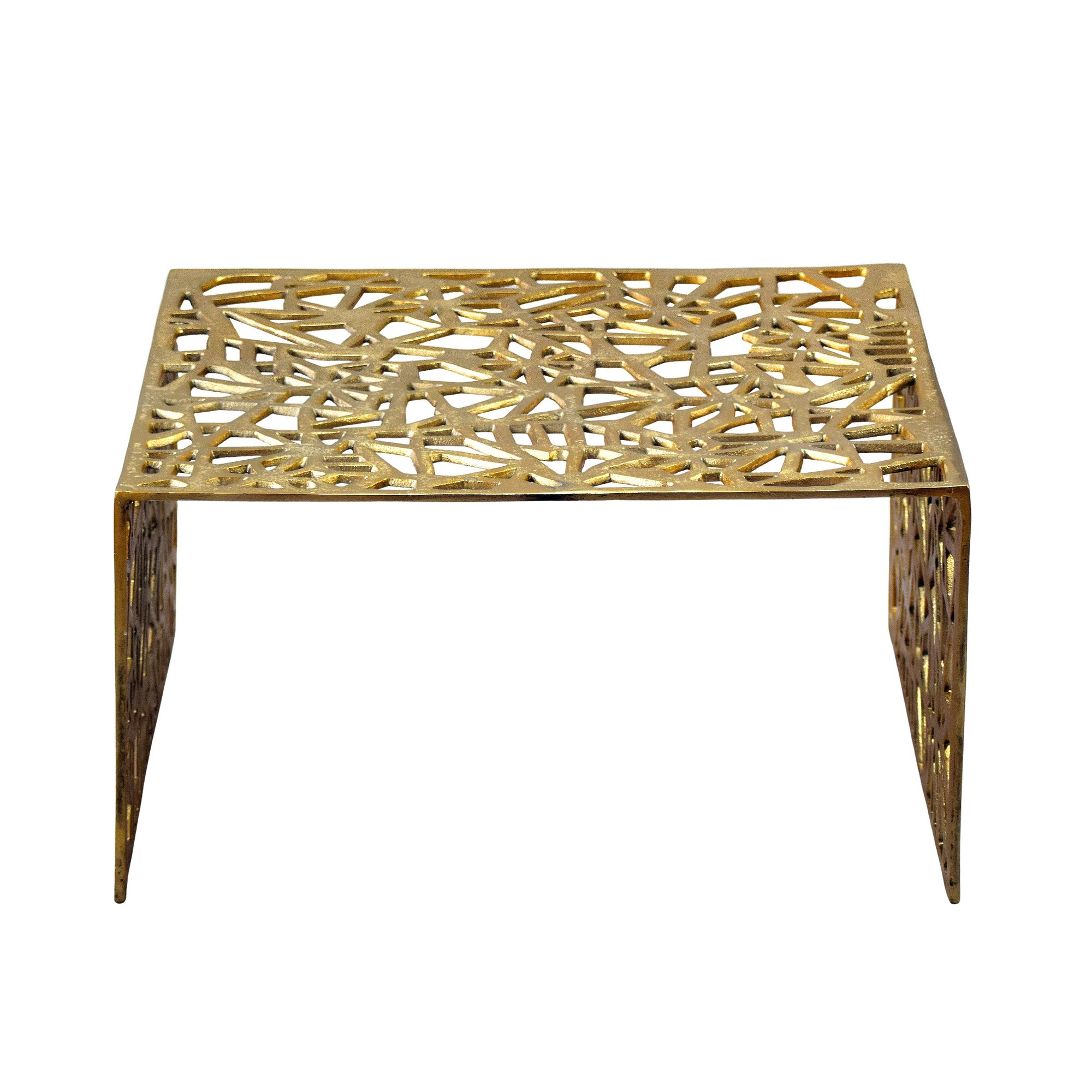 FineBuy Couchtisch Aluminium 60cm Quadratischer Sofatisch Metall - Wohnzimmertisch Alu modern mit Muster - Design Tisch niedrig - Loungetisch Beistelltisch Handmade | Farbe: Gold
