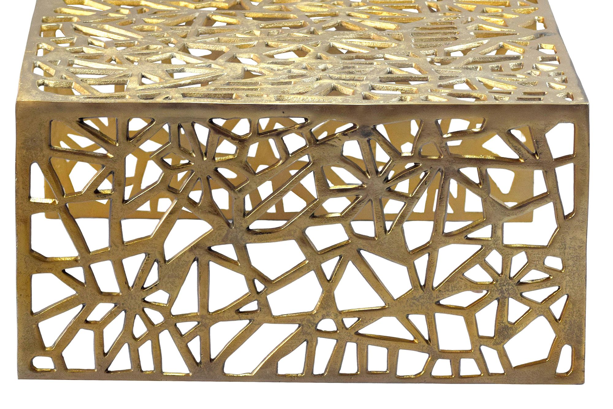 FineBuy Couchtisch Aluminium 60cm Quadratischer Sofatisch Metall - Wohnzimmertisch Alu modern mit Muster - Design Tisch niedrig - Loungetisch Beistelltisch Handmade | Farbe: Gold