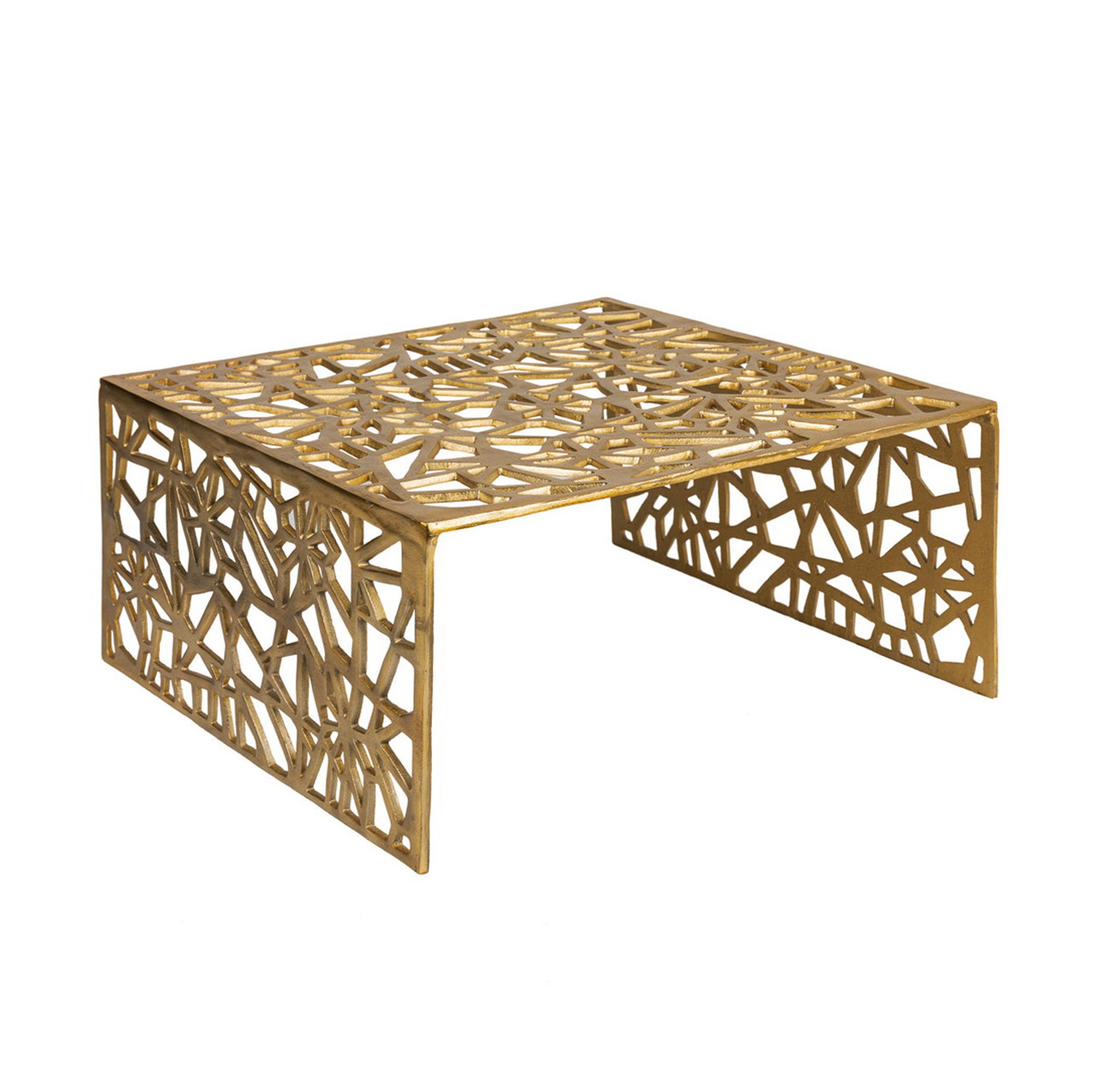 FineBuy Couchtisch Aluminium 60cm Quadratischer Sofatisch Metall - Wohnzimmertisch Alu modern mit Muster - Design Tisch niedrig - Loungetisch Beistelltisch Handmade | Farbe: Gold