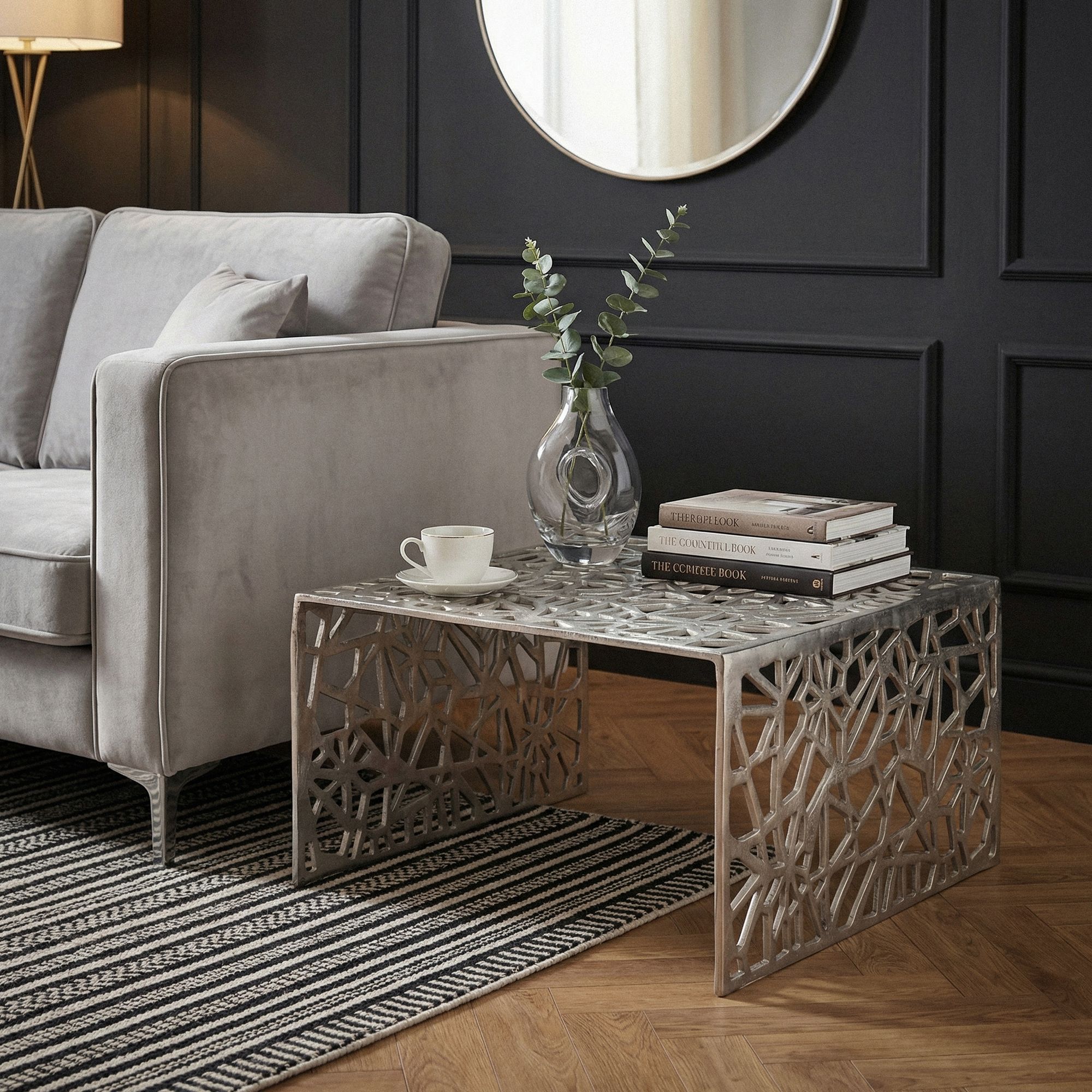 Couchtisch 60cm Aluminium Sofatisch Alu Wohnzimmertisch Metall Tisch Quadratisch – Ansicht 2