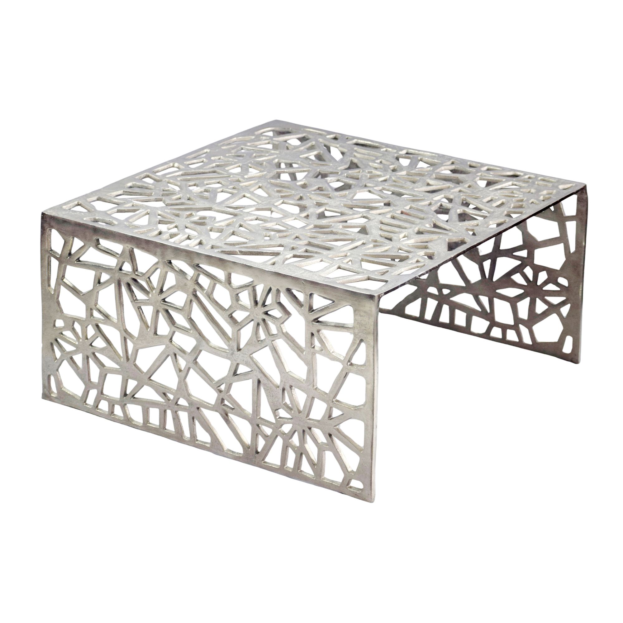 FineBuy Couchtisch Aluminium 60cm Quadratischer Sofatisch Metall - Wohnzimmertisch Alu modern mit Muster - Design Tisch niedrig - Loungetisch Beistelltisch Handmade | Farbe: Gold