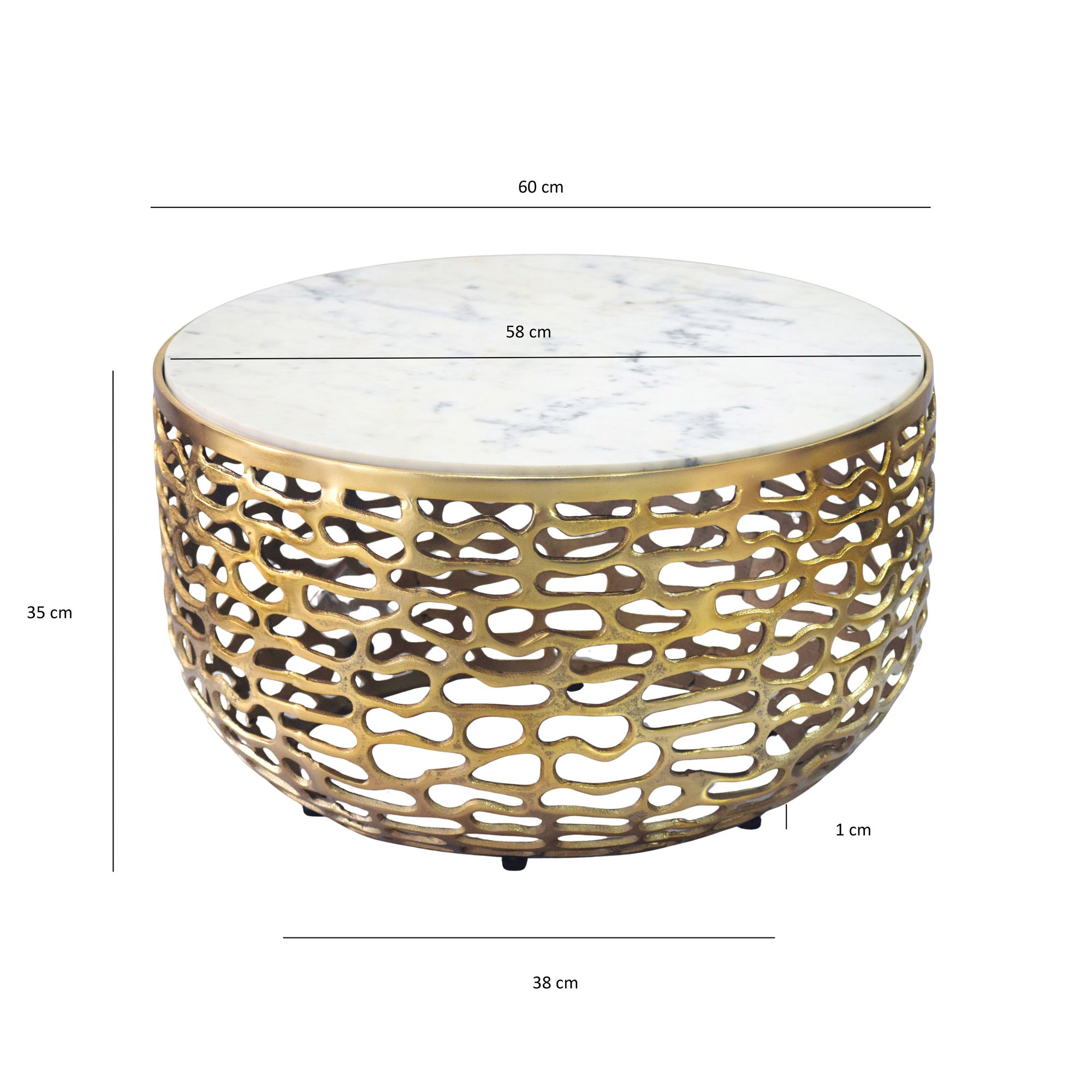 Design Metall Couchtisch Marmor Platte weiß Wohnzimmertisch Sofatisch rund 60cm – Ansicht 3