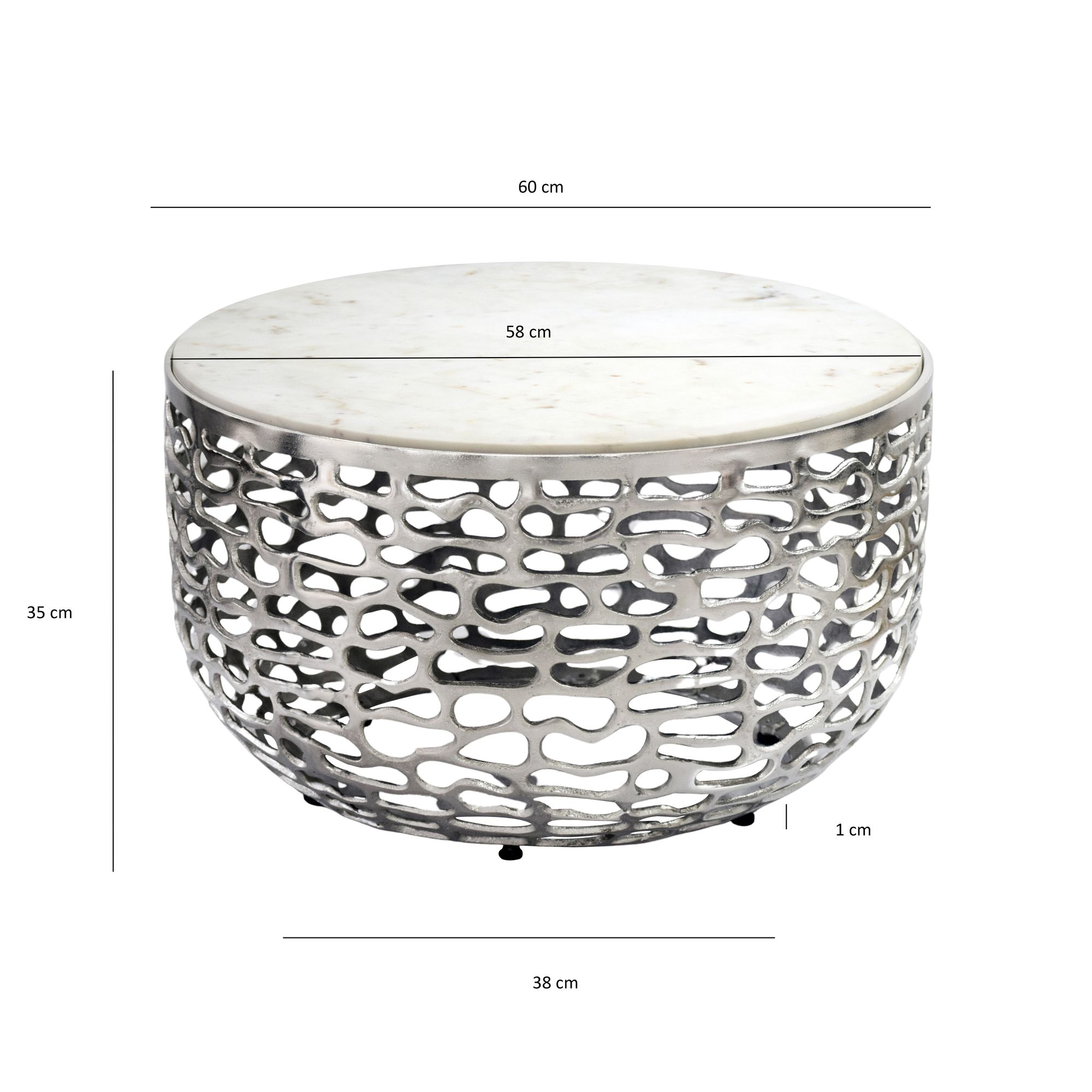 Design Metall Couchtisch Marmor Platte weiß Wohnzimmertisch Sofatisch rund 60cm – Ansicht 3