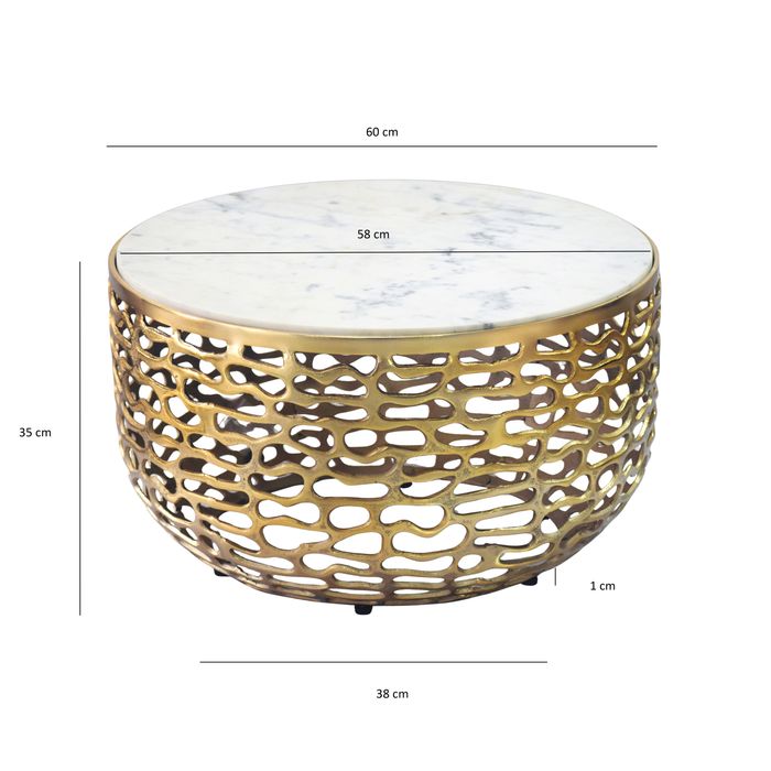 Design Metall Couchtisch Marmor Platte weiß Wohnzimmertisch Sofatisch rund 60cm – Maßzeichnung