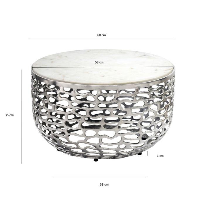Design Metall Couchtisch Marmor Platte weiß Wohnzimmertisch Sofatisch rund 60cm – Maßzeichnung