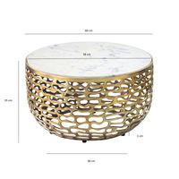 Design Metall Couchtisch Marmor Platte weiß Wohnzimmertisch Sofatisch rund 60cm – Ansicht 3