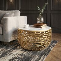 Design Metall Couchtisch Marmor Platte weiß Wohnzimmertisch Sofatisch rund 60cm – Ansicht 4