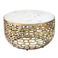 Design Metall Couchtisch Marmor Platte weiß Wohnzimmertisch Sofatisch rund 60cm – Ansicht 6