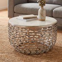 Design Metall Couchtisch Marmor Platte weiß Wohnzimmertisch Sofatisch rund 60cm – Ansicht 1