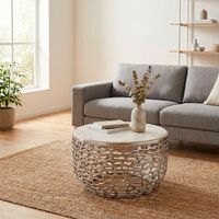 Design Metall Couchtisch Marmor Platte weiß Wohnzimmertisch Sofatisch rund 60cm – Ansicht 2