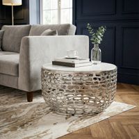 Design Metall Couchtisch Marmor Platte weiß Wohnzimmertisch Sofatisch rund 60cm – Ansicht 4