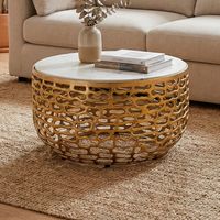 Design Metall Couchtisch Marmor Platte weiß Wohnzimmertisch Sofatisch rund 60cm – Ansicht 1