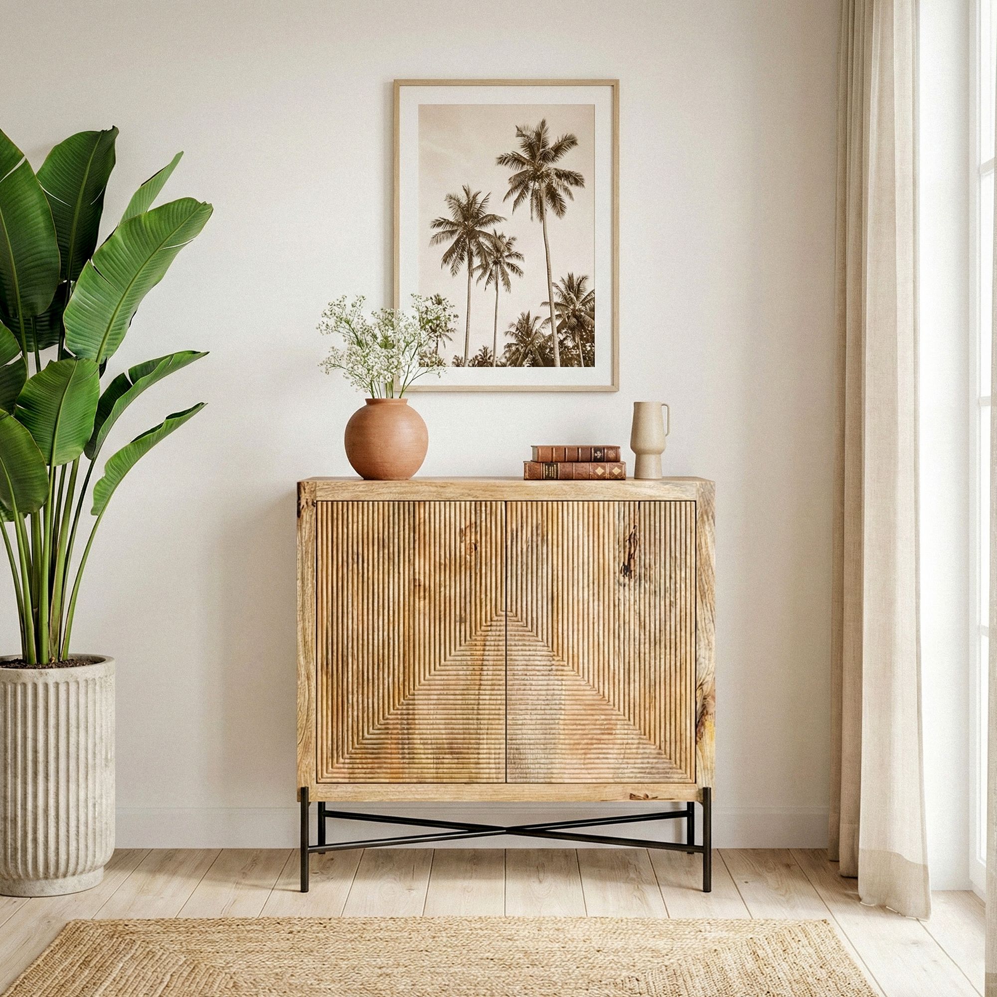 Sideboard Massivholz 91x96cm Kommode Anrichte Standschrank Flurschrank mit Türen – Ansicht 5