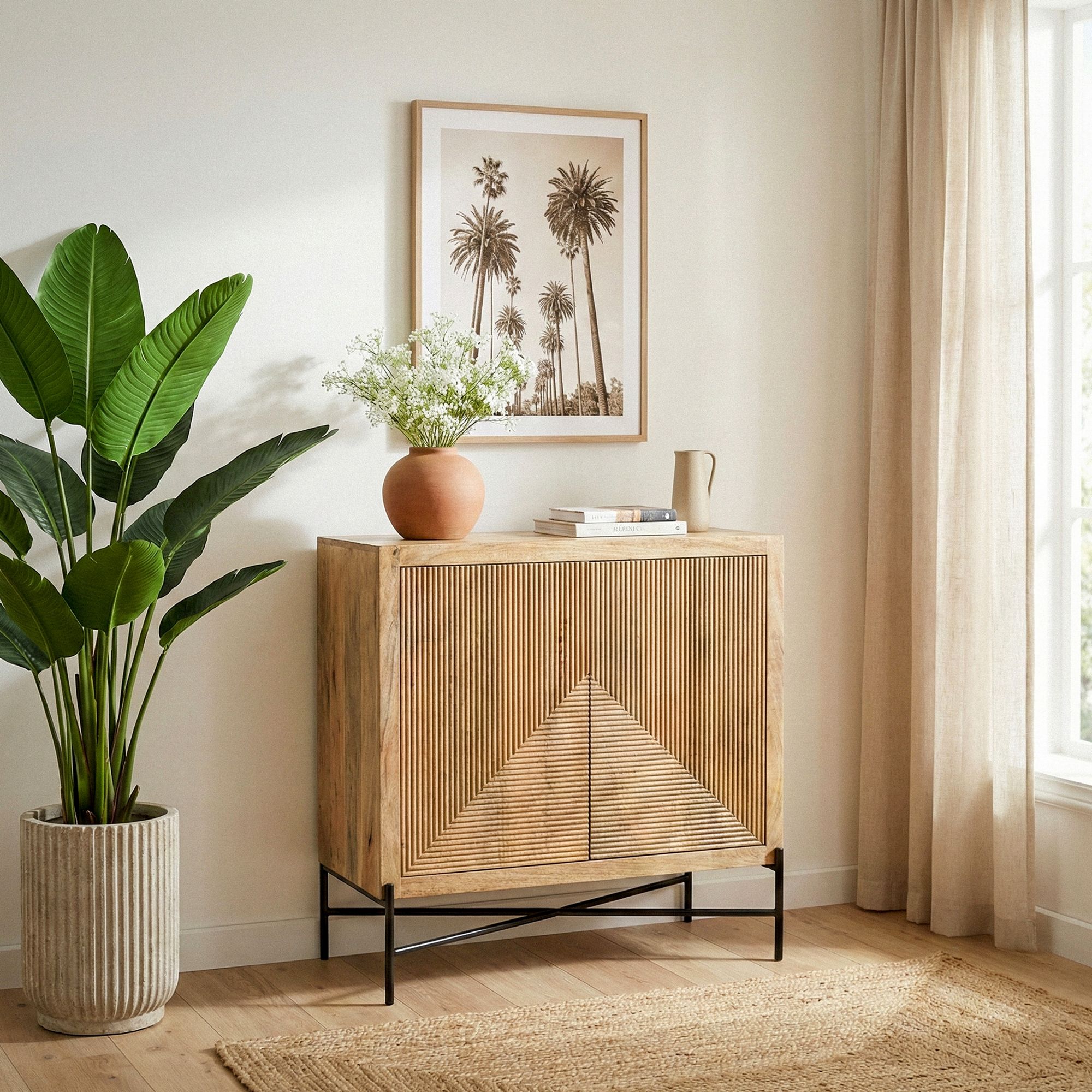 Sideboard Massivholz 91x96cm Kommode Anrichte Standschrank Flurschrank mit Türen – Ansicht 4