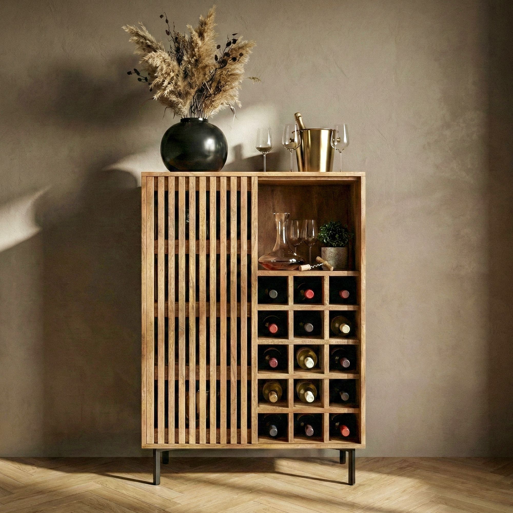 Hausbar Mango Massivholz 123cm Barschrank Spirituosenschrank Weinschrank Weinbar – Ansicht 4