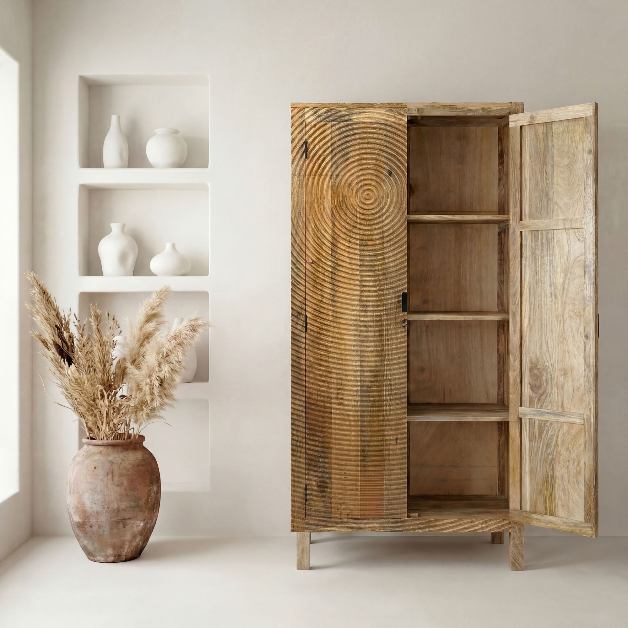 Schrank Mango Massivholz 180cm Massivholzschrank Kleiderschrank Mehrzweckschrank – Ansicht 1