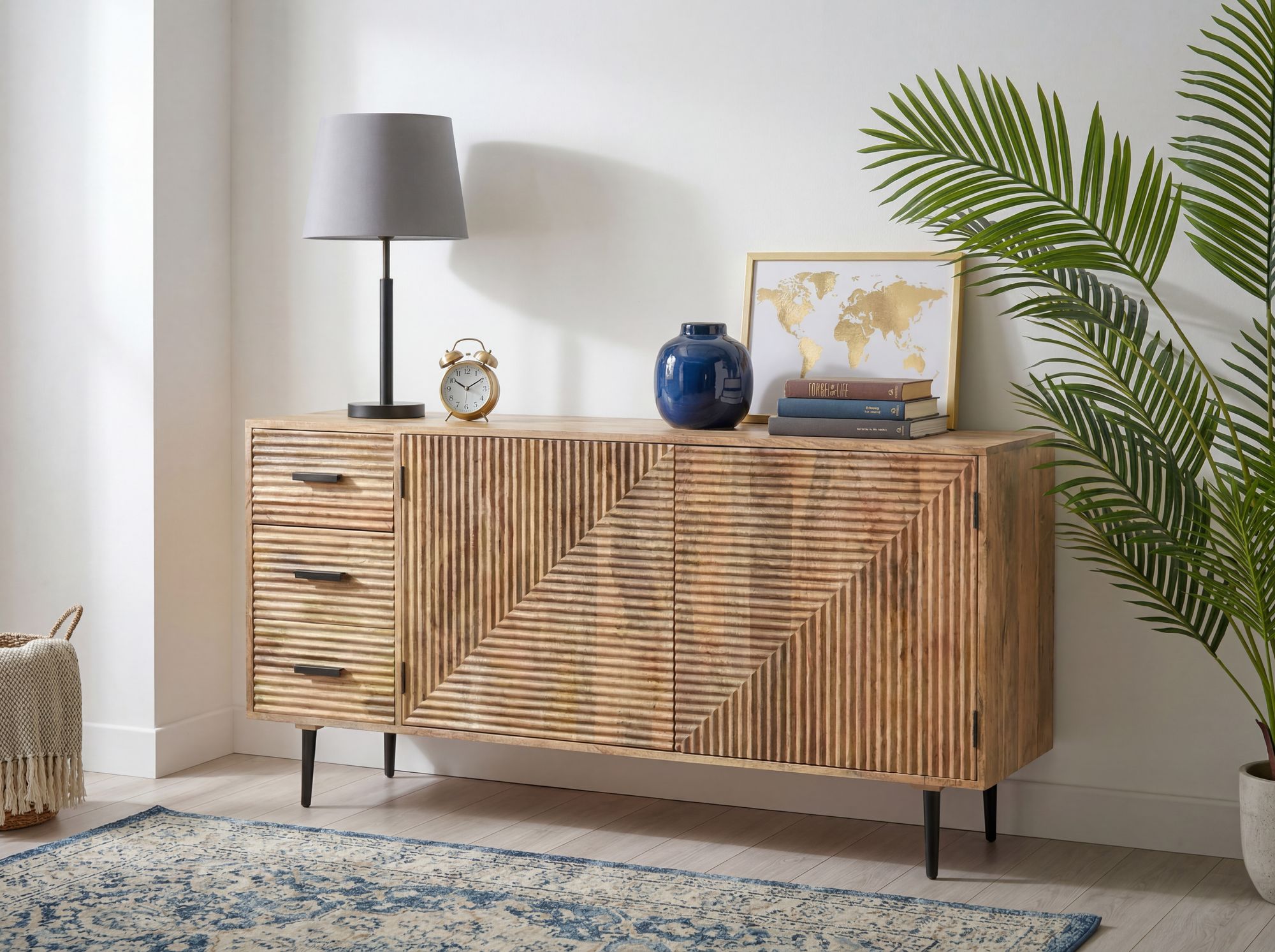 Sideboard Massivholz 160cm Kommode Anrichte Standschrank mit Türen Schubladen – Ansicht 4