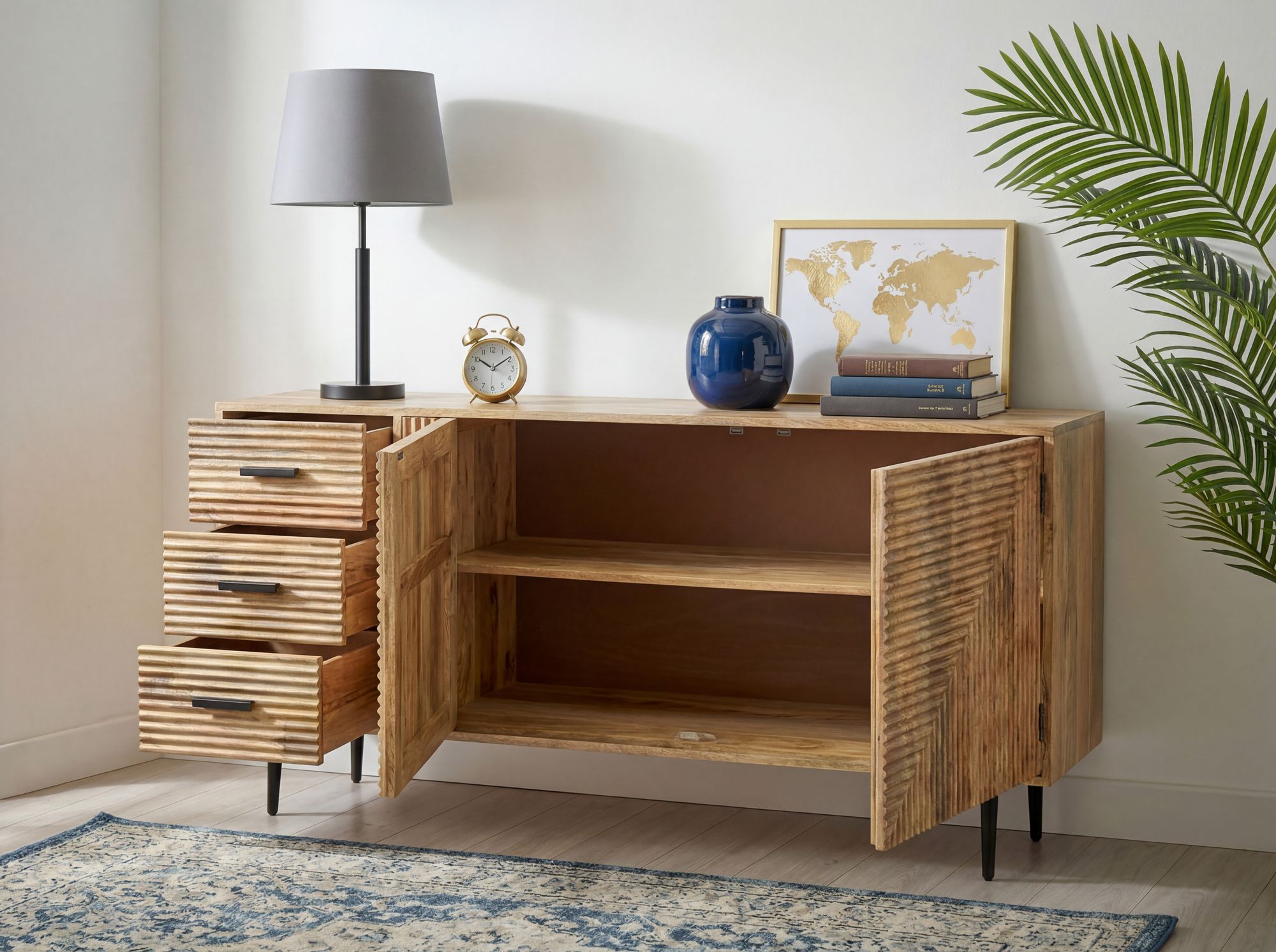 Sideboard Massivholz 160cm Kommode Anrichte Standschrank mit Türen Schubladen – Ansicht 2