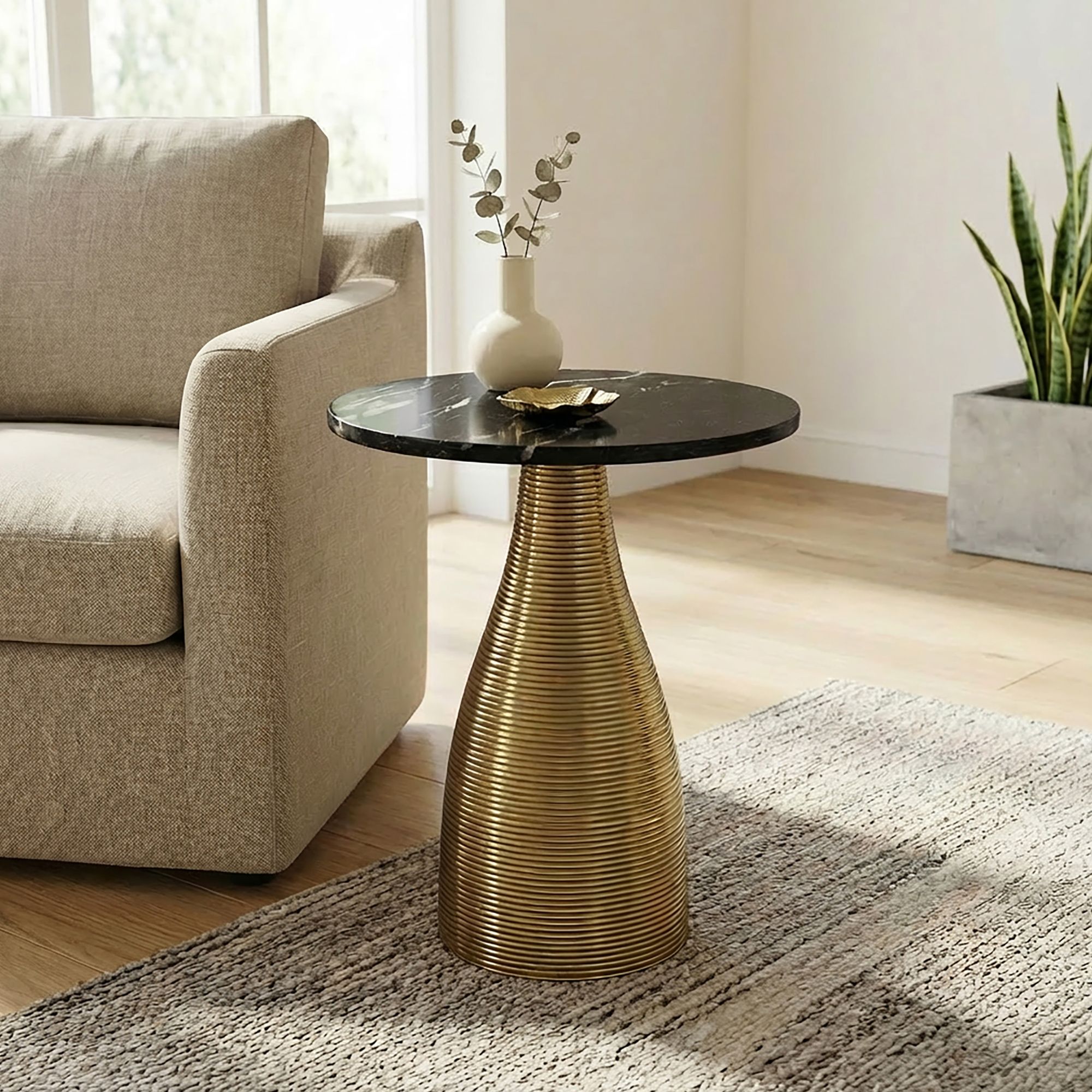 Beistelltisch 40 cm Alu Metall Couchtisch Wohnzimmertisch Marmor Platte Rund – Ansicht 2