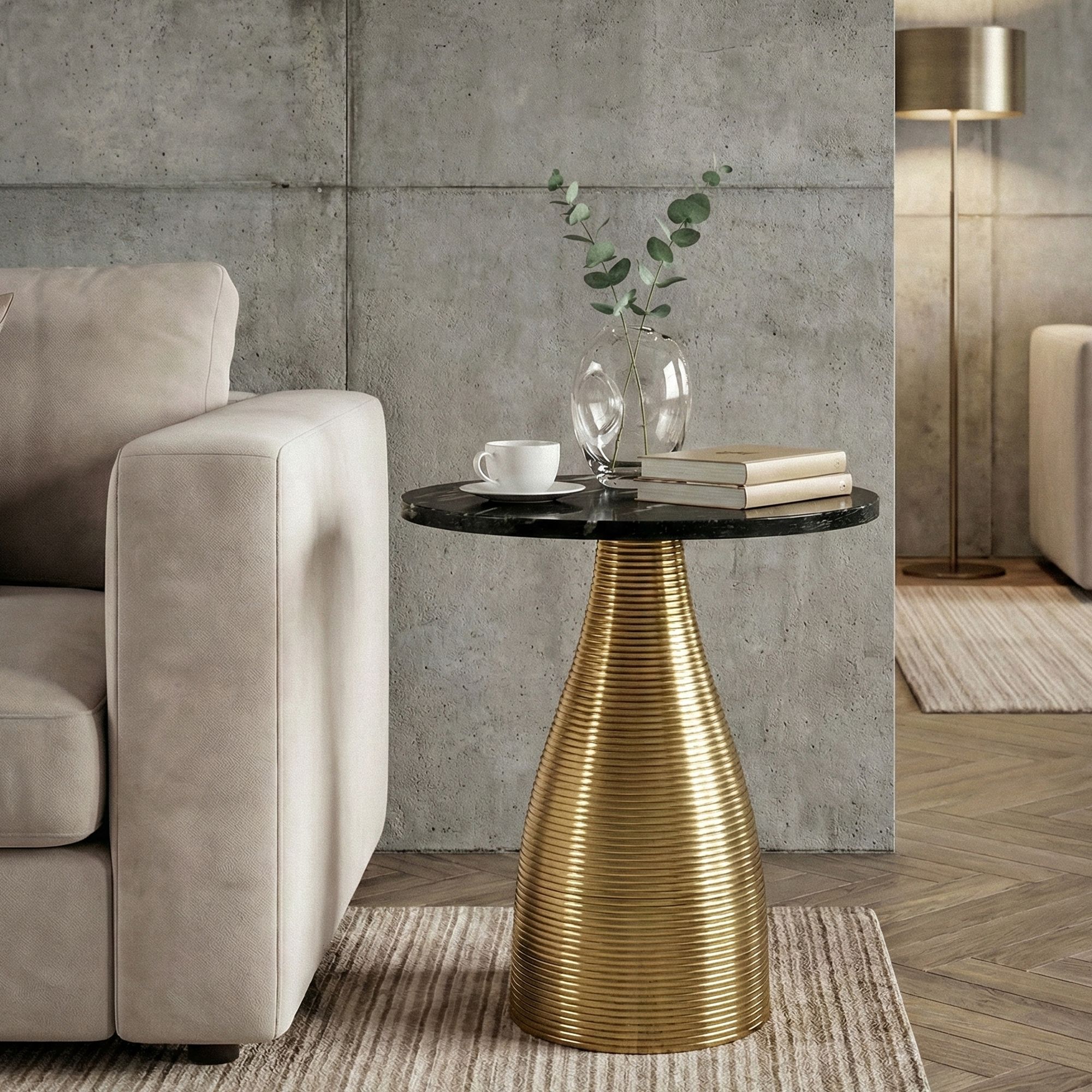 Beistelltisch 40 cm Alu Metall Couchtisch Wohnzimmertisch Marmor Platte Rund – Ansicht 4
