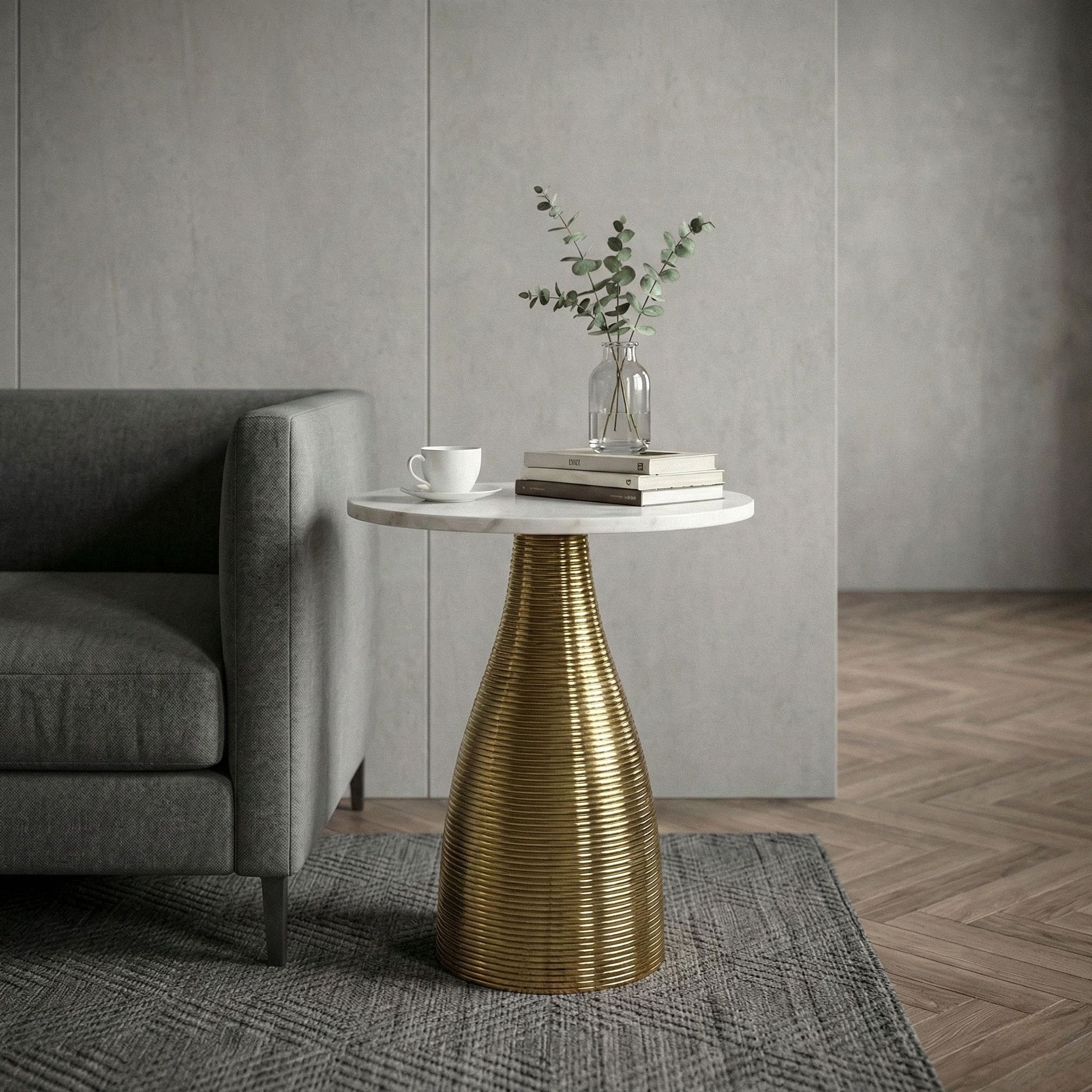 Beistelltisch 40 cm Alu Metall Couchtisch Wohnzimmertisch Marmor Platte Rund – Ansicht 2