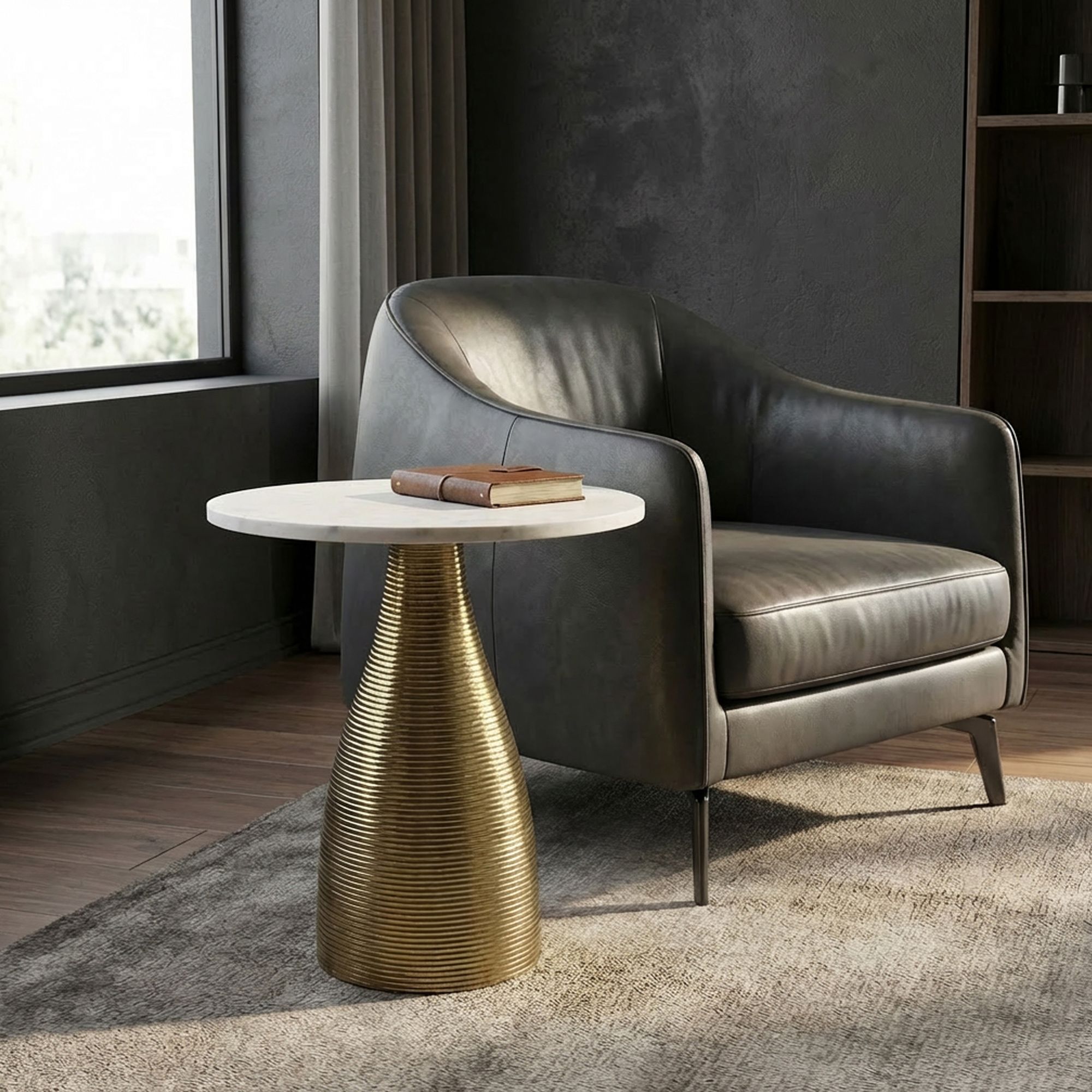 Beistelltisch 40 cm Alu Metall Couchtisch Wohnzimmertisch Marmor Platte Rund – Ansicht 4