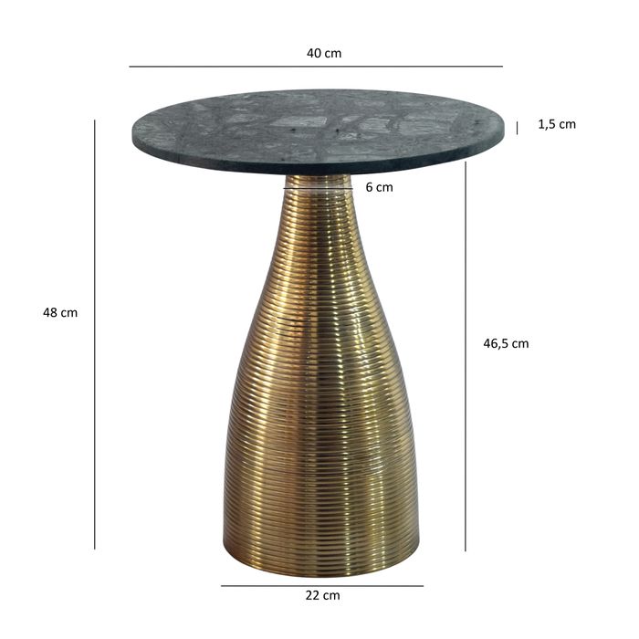 Beistelltisch 40 cm Alu Metall Couchtisch Wohnzimmertisch Marmor Platte Rund – Maßzeichnung