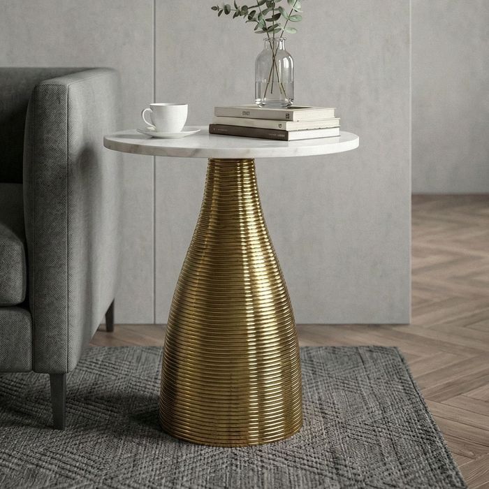 Beistelltisch 40 cm Alu Metall Couchtisch Wohnzimmertisch Marmor Platte Rund