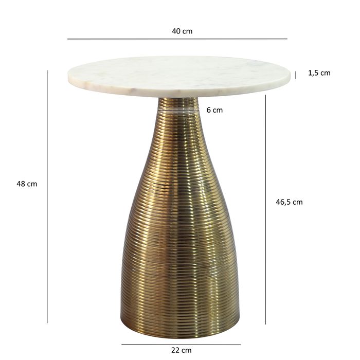 Beistelltisch 40 cm Alu Metall Couchtisch Wohnzimmertisch Marmor Platte Rund – Maßzeichnung