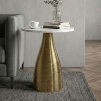 Beistelltisch 40 cm Alu Metall Couchtisch Wohnzimmertisch Marmor Platte Rund – Ansicht 1