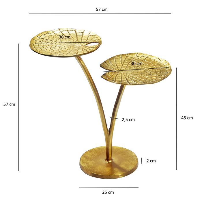 Beistelltisch Gold 57cm Alu Anstelltisch Blatt Wohnzimmertisch Couchtisch Rund – Maßzeichnung