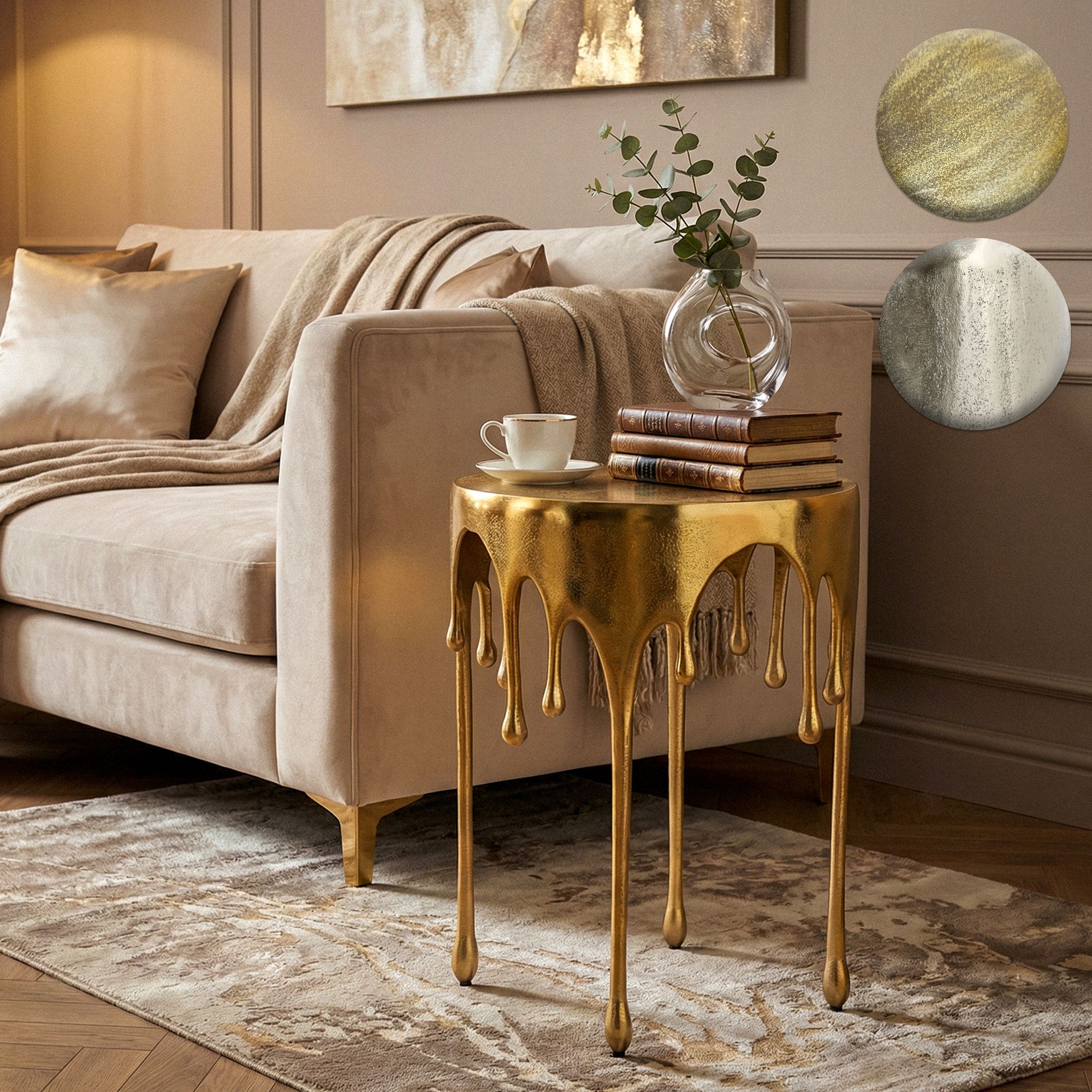 FineBuy Beistelltisch 43cm Aluminium Tisch Rund - Design Anstelltisch Alu Modern - Wohnzimmertisch Metall Tropfen - Metalltisch Dekotisch Couchtisch Handmade | Farbe: Gold FineBuy Beistelltisch 43cm Aluminium Tisch Rund - Design Anstelltisch Alu Modern - Wohnzimmertisch Metall Tropfen - Metalltisch Dekotisch Couchtisch Handmade | Farbe: Gold