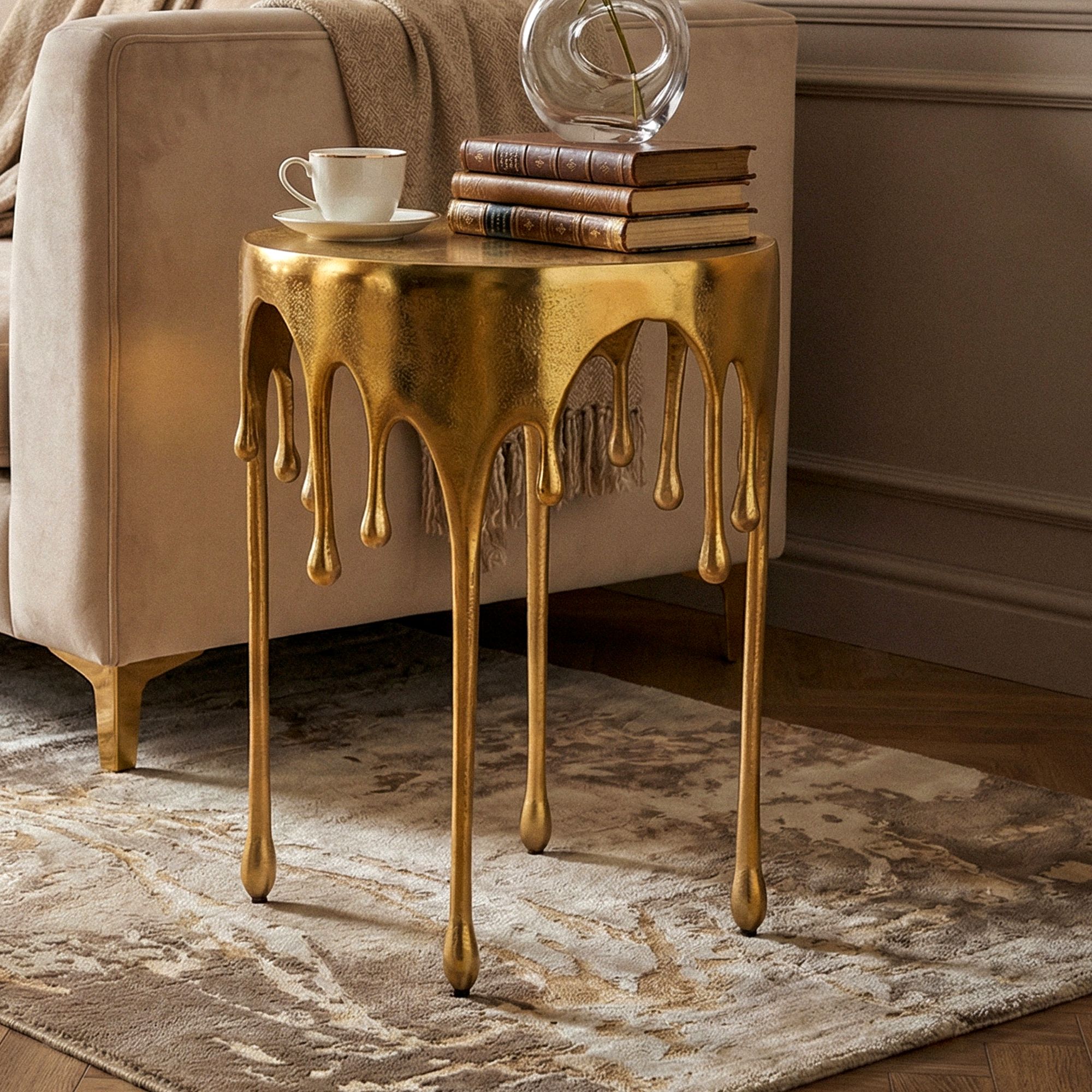 FineBuy Beistelltisch 43cm Aluminium Tisch Rund - Design Anstelltisch Alu Modern - Wohnzimmertisch Metall Tropfen - Metalltisch Dekotisch Couchtisch Handmade | Farbe: Gold FineBuy Beistelltisch 43cm Aluminium Tisch Rund - Design Anstelltisch Alu Modern - Wohnzimmertisch Metall Tropfen - Metalltisch Dekotisch Couchtisch Handmade | Farbe: Gold