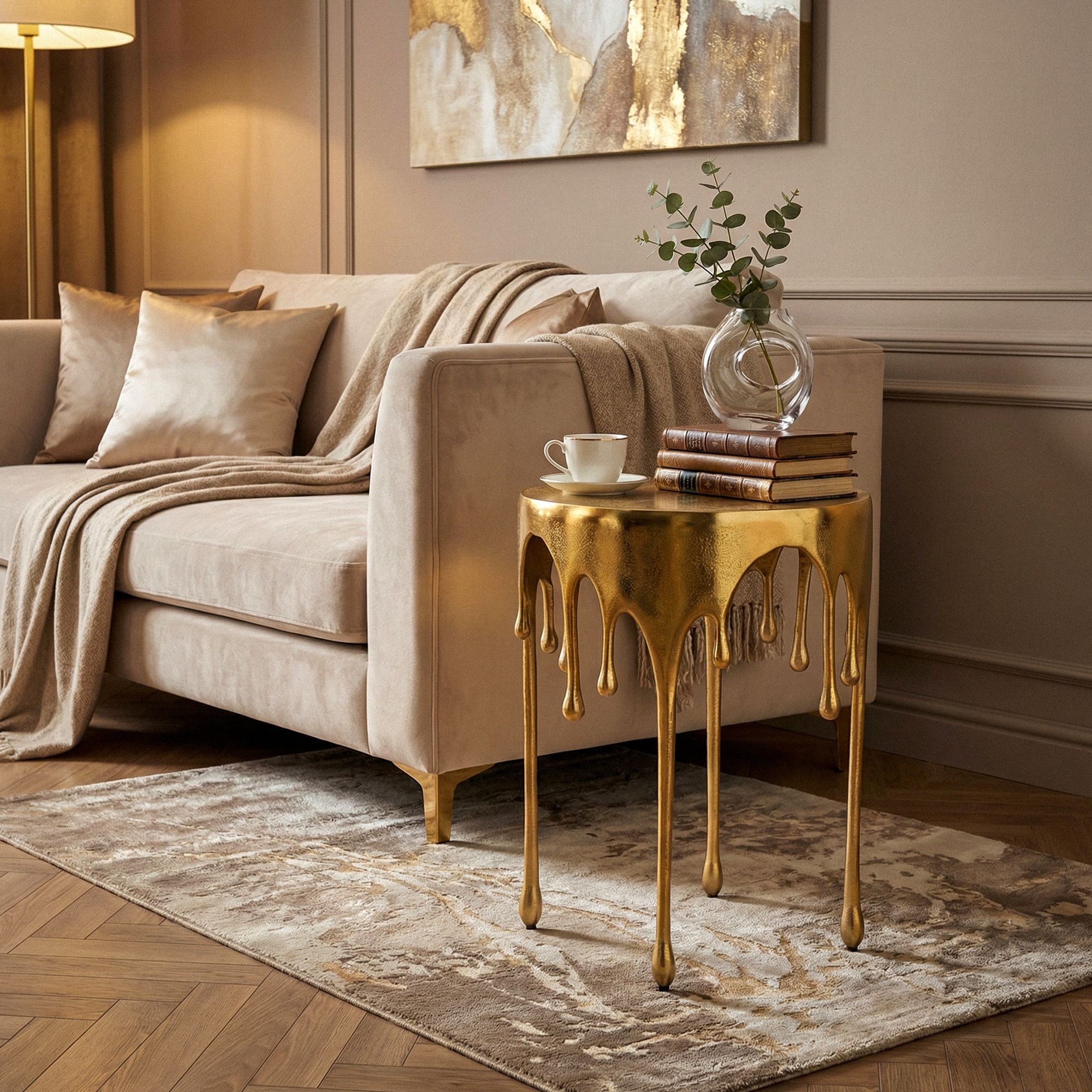 FineBuy Beistelltisch 43cm Aluminium Tisch Rund - Design Anstelltisch Alu Modern - Wohnzimmertisch Metall Tropfen - Metalltisch Dekotisch Couchtisch Handmade | Farbe: Gold FineBuy Beistelltisch 43cm Aluminium Tisch Rund - Design Anstelltisch Alu Modern - Wohnzimmertisch Metall Tropfen - Metalltisch Dekotisch Couchtisch Handmade | Farbe: Gold