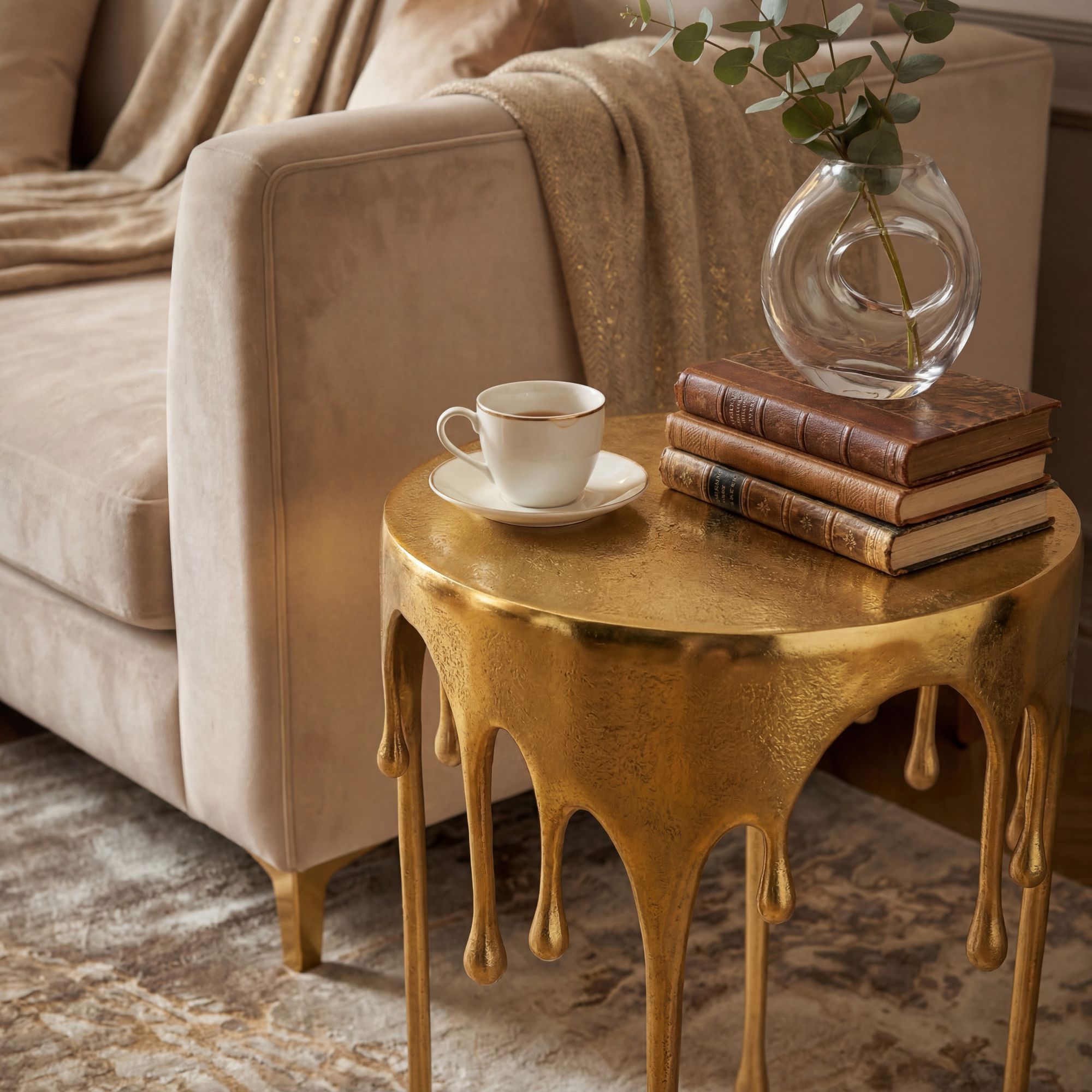 FineBuy Beistelltisch 43cm Aluminium Tisch Rund - Design Anstelltisch Alu Modern - Wohnzimmertisch Metall Tropfen - Metalltisch Dekotisch Couchtisch Handmade | Farbe: Gold FineBuy Beistelltisch 43cm Aluminium Tisch Rund - Design Anstelltisch Alu Modern - Wohnzimmertisch Metall Tropfen - Metalltisch Dekotisch Couchtisch Handmade | Farbe: Gold