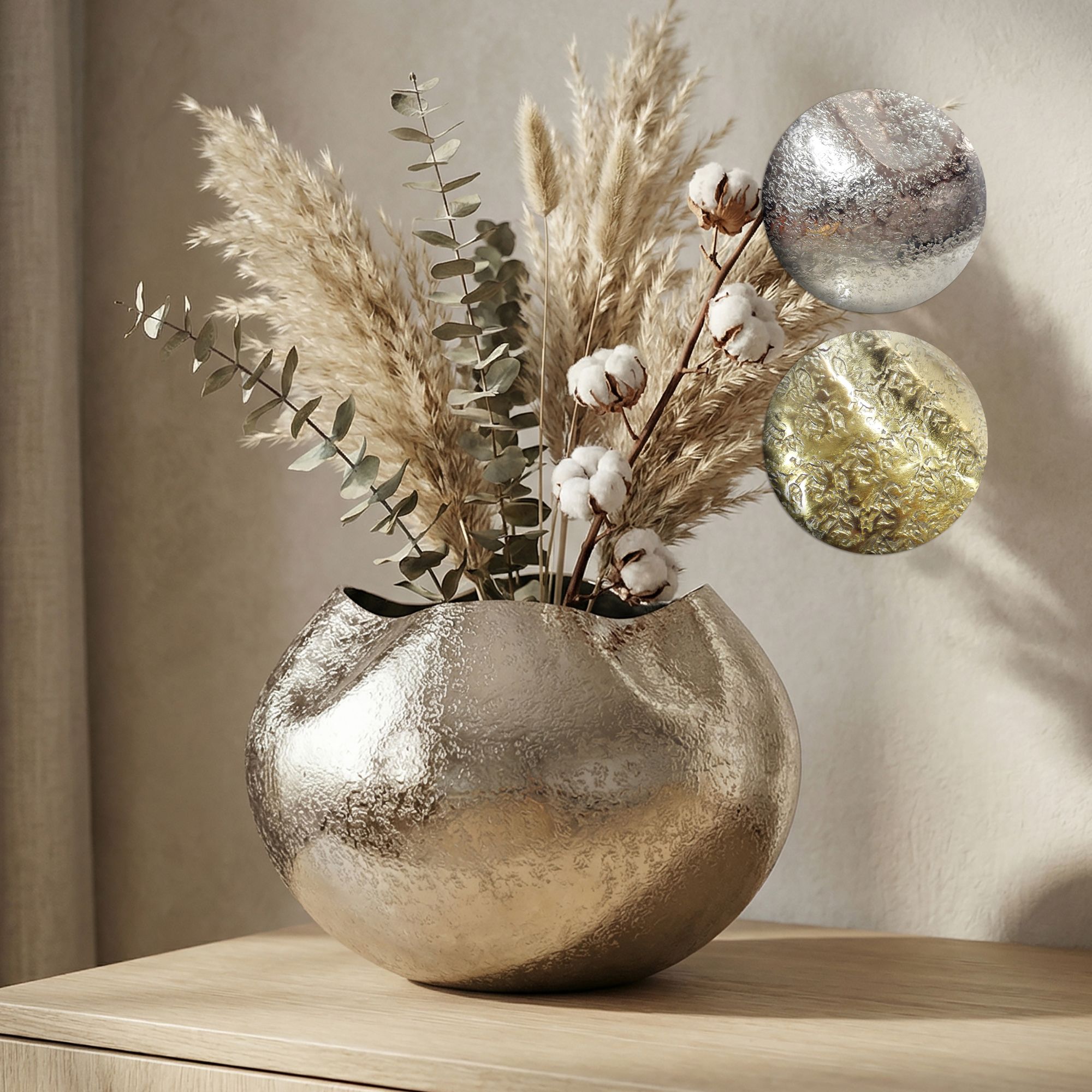 FineBuy Tischvase Aluminium 30cm - Dekovase rund - Metall Vase modern - Wohnzimmer Deko Alu - Design Vase Tisch Dekoration - Pflanzgefäß Handmade | Farbe: Silber FineBuy Tischvase Aluminium 30cm - Dekovase rund - Metall Vase modern - Wohnzimmer Deko Alu - Design Vase Tisch Dekoration - Pflanzgefäß Handmade | Farbe: Silber